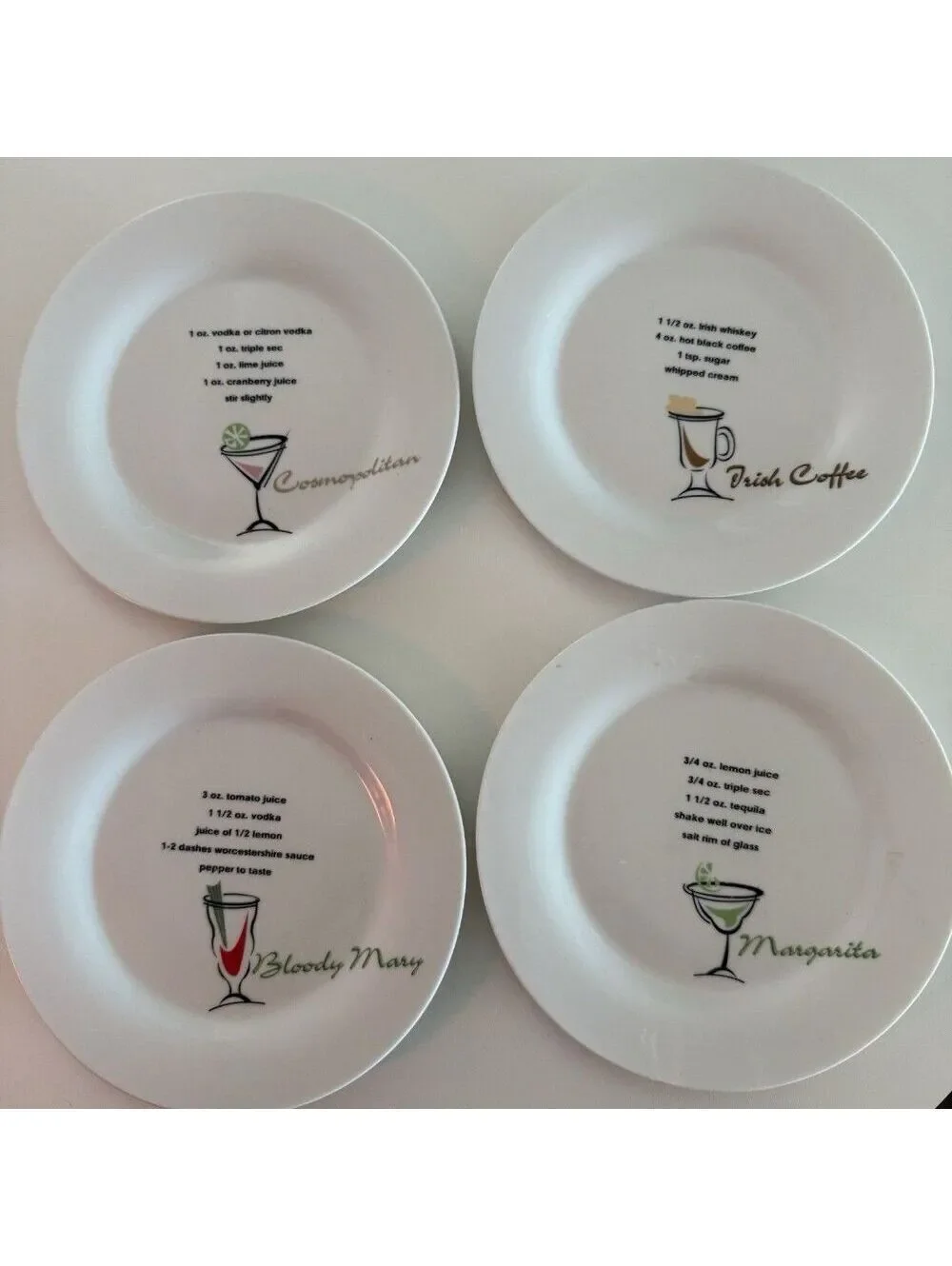 Vintage Libbey Cocktail Recipe Plates Set of 4 – Cosmopolitan, Margarita, etc